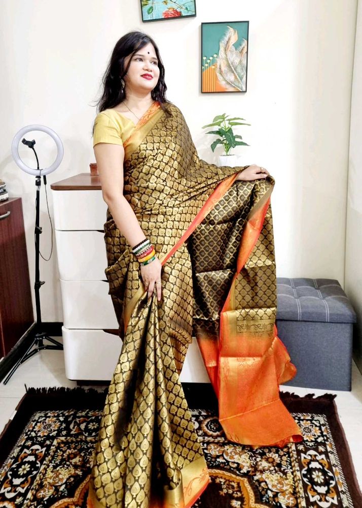 1day Offer Semi KANJEEVARAM BLACK Saree