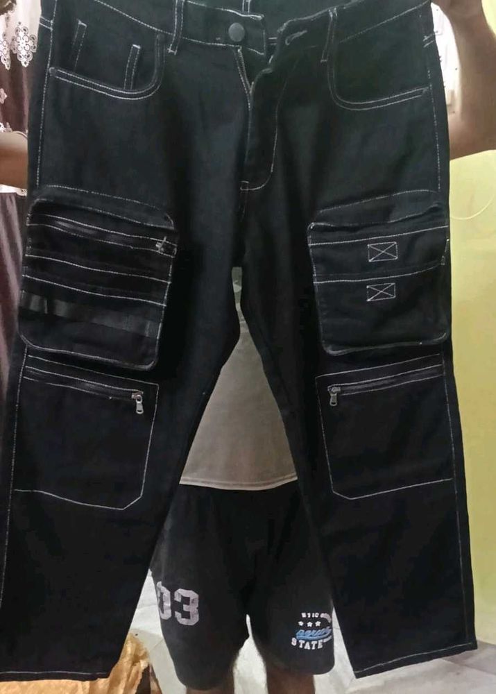 Men's Black Cargo Jeans