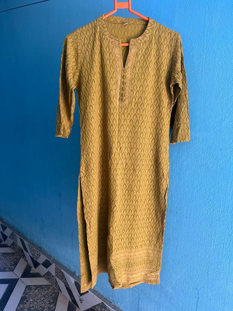 Embroidered Mustard Yellow Kurta