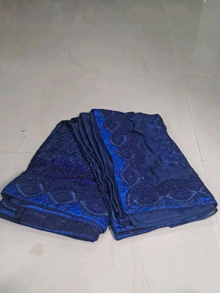 Elegant Blue Embroidered Saree
