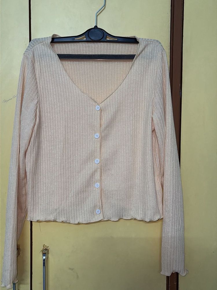 Ribbed V-Neck Button-Up Cardigan