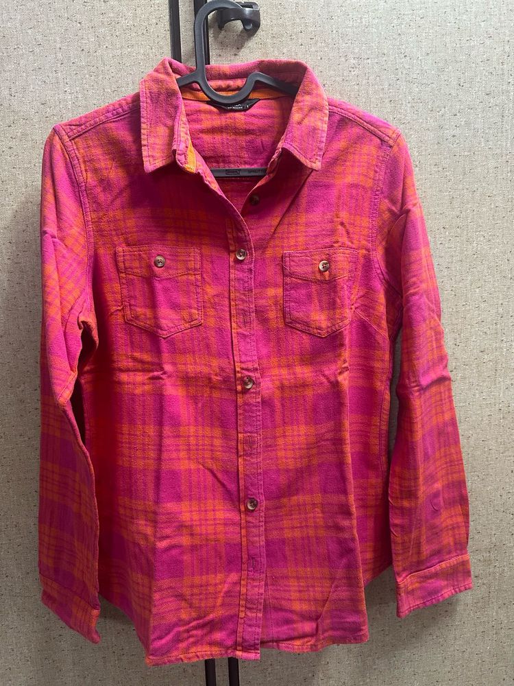Pink &amp; Orange Plaid Flannel Shirt