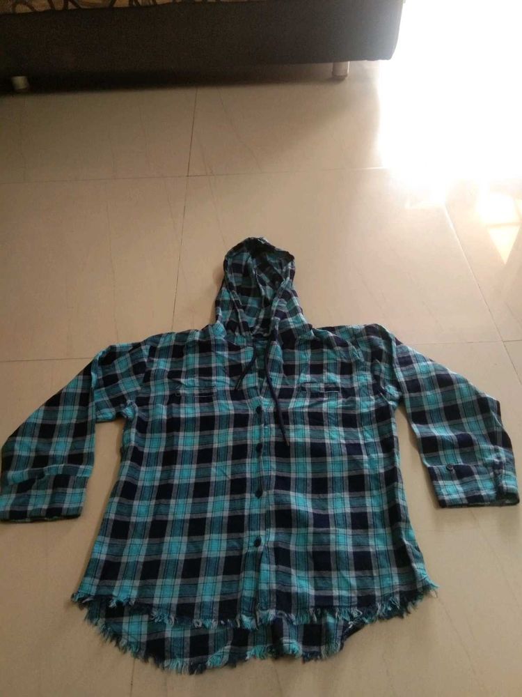 Blue Plaid Hoodie Shirt