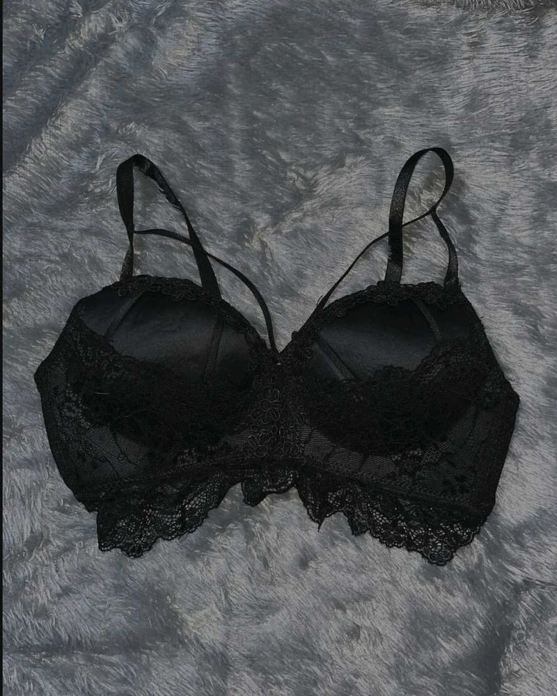 Lace Trim Black Bra