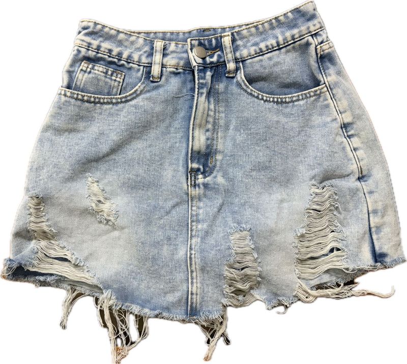 Distressed Denim Mini Skirt