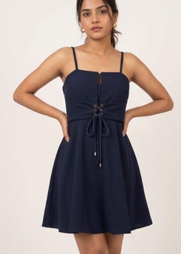 Navy Blue Lace-Up Mini Dress