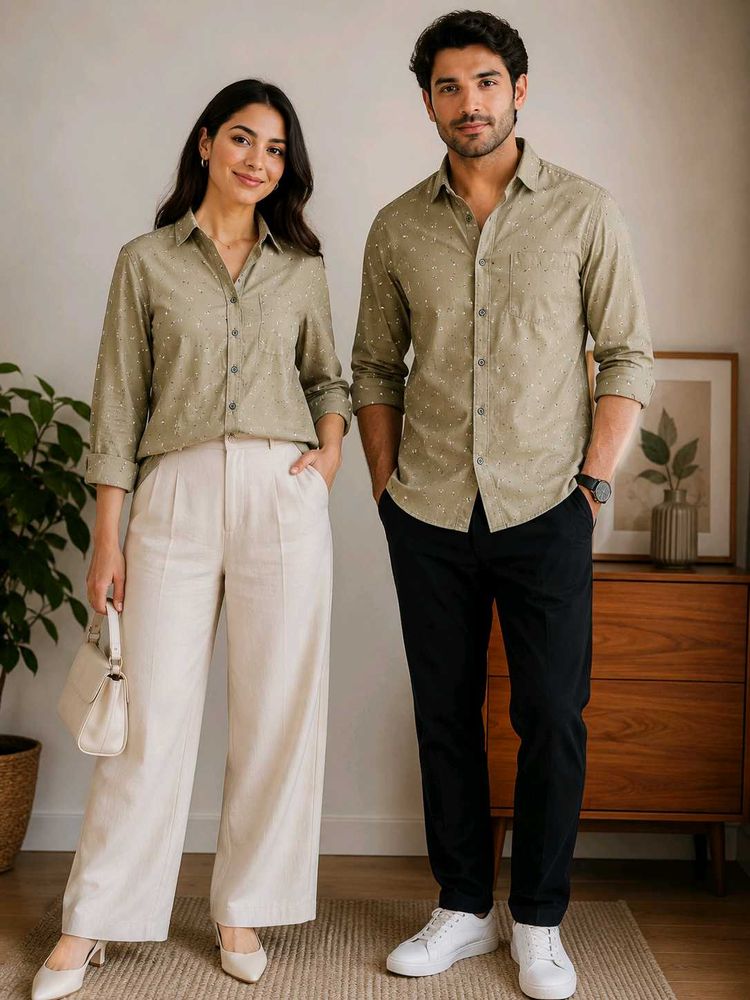Stylish Olive Green Printed Shirt