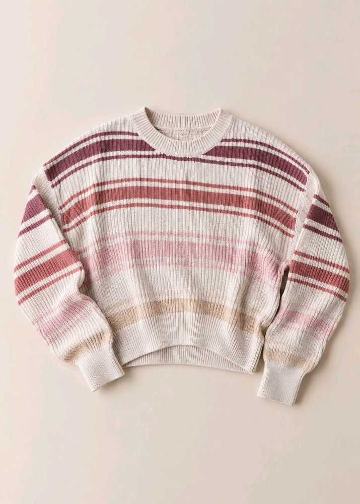 CREAM PINK &amp; BURGUNDY STRIPED CROPPED SWEATER