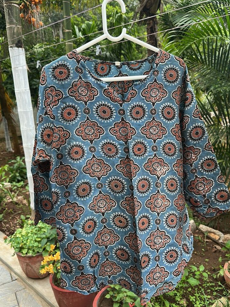 Blue Printed Cotton Kurta