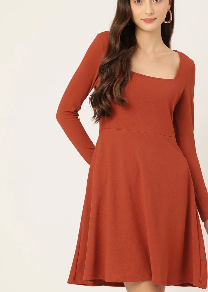 Rust colored Solid A-Line Dress