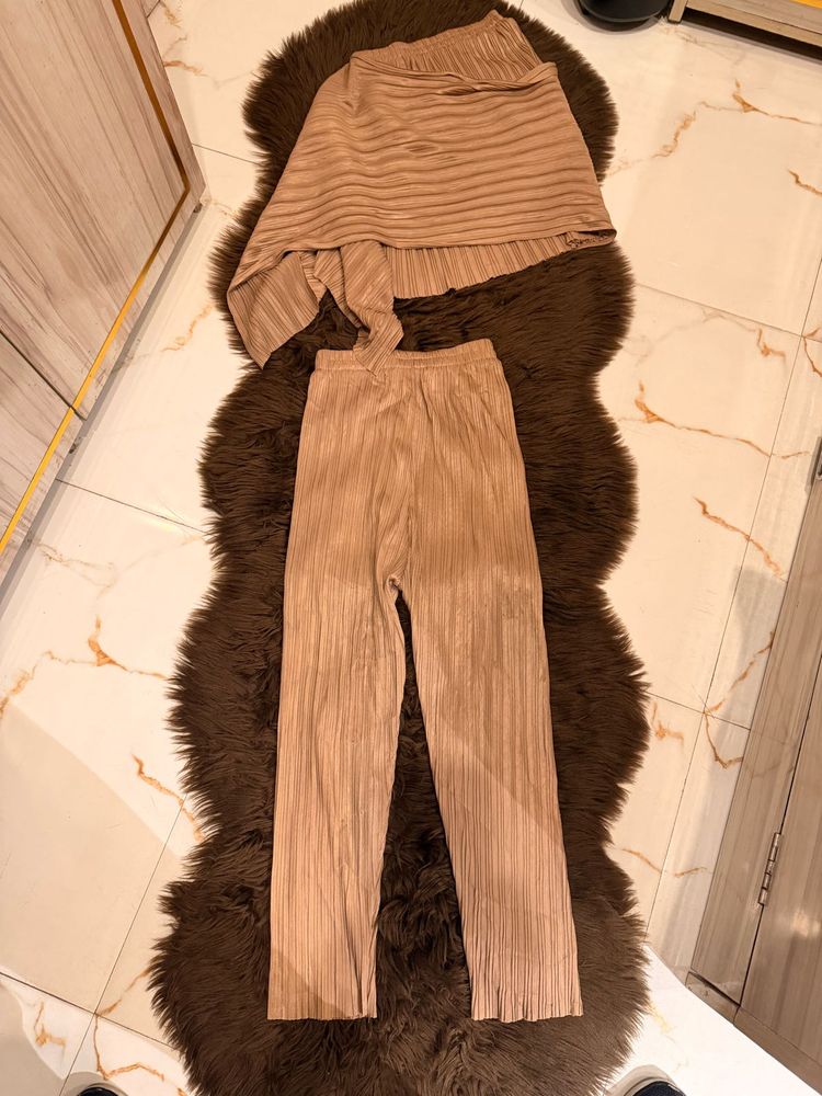 Pleated Co-ord Set - Beige
