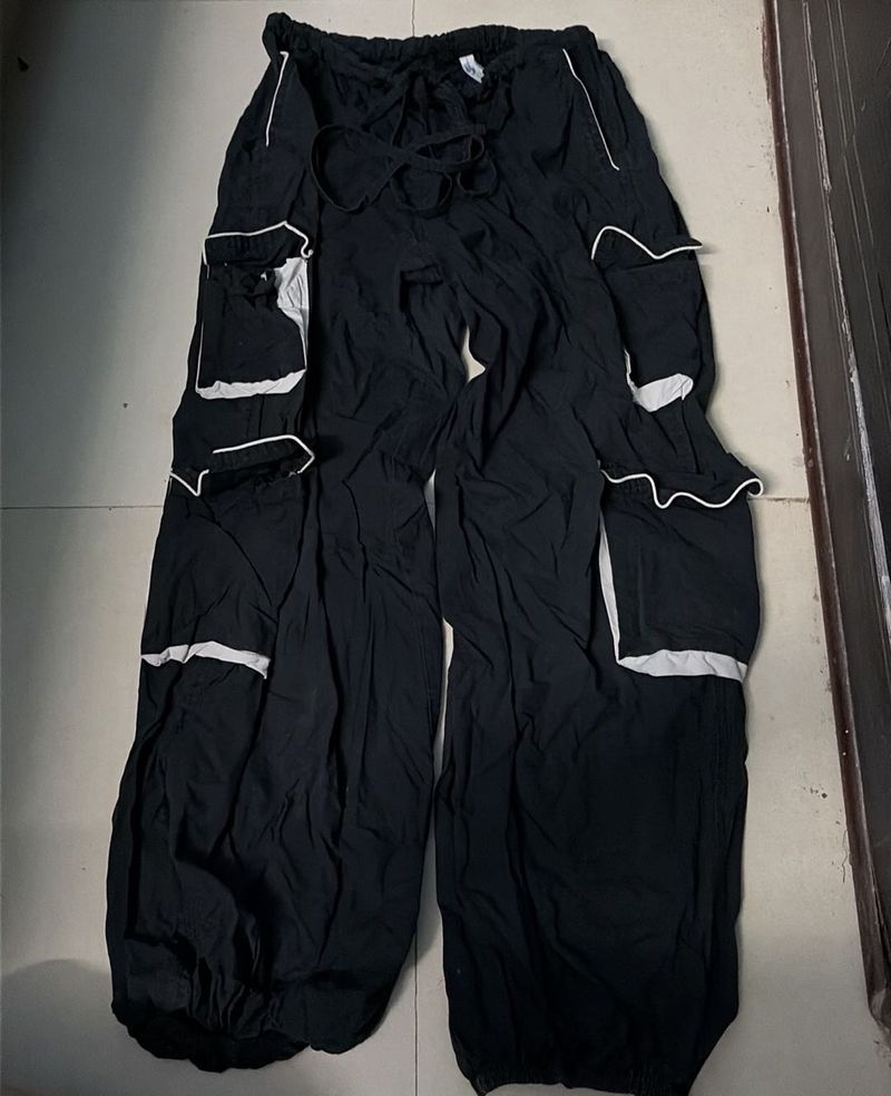 Black Cargo Pants with White Accents