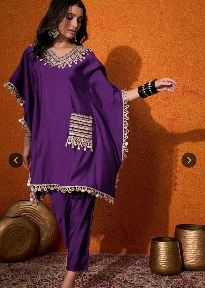 Silk real mirror Purple Kaftan Kurta Set