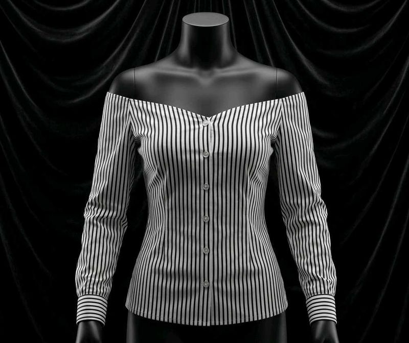 Chic Off-the-Shoulder Striped Button-Up Shirt