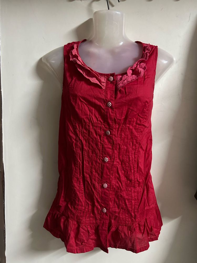 Red Button-Up Top