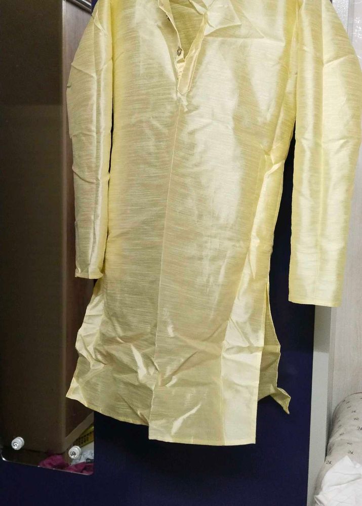 Men's Yellow Silk Kurta