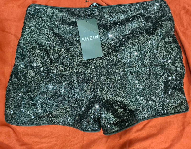 Shein sequined mini hot pants with side zip