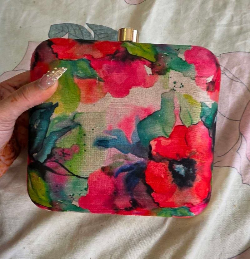 Vibrant Floral Print Clutch Bag
