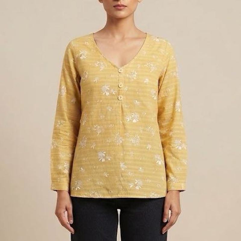 Yellow Floral Print Kurta