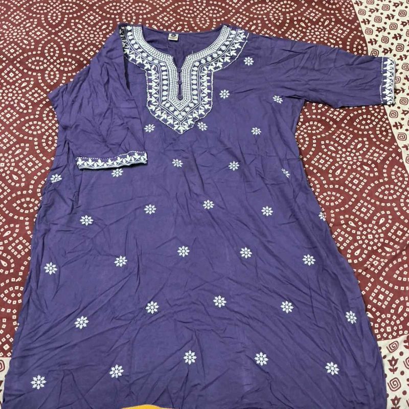 Purple Embroidered Kurta with pant