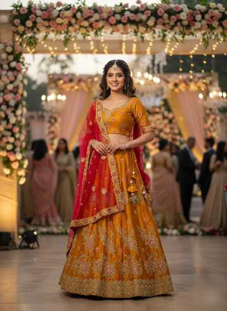 Showroom piece Mustard Red Lehenga