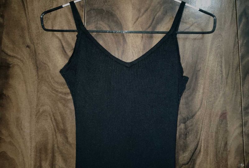 Sleek Black Ribbed mid dress