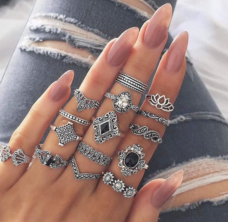 Boho Silver Plated Ring Set