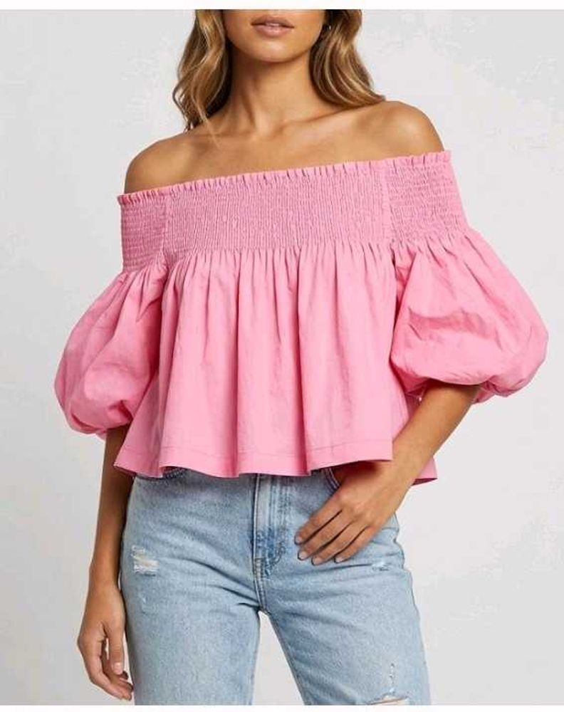 ZARA Pink Smocked Off-Shoulder Top