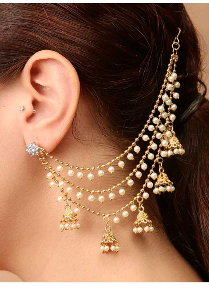 Elegant Pearl &amp; Jhumka Ear Chain