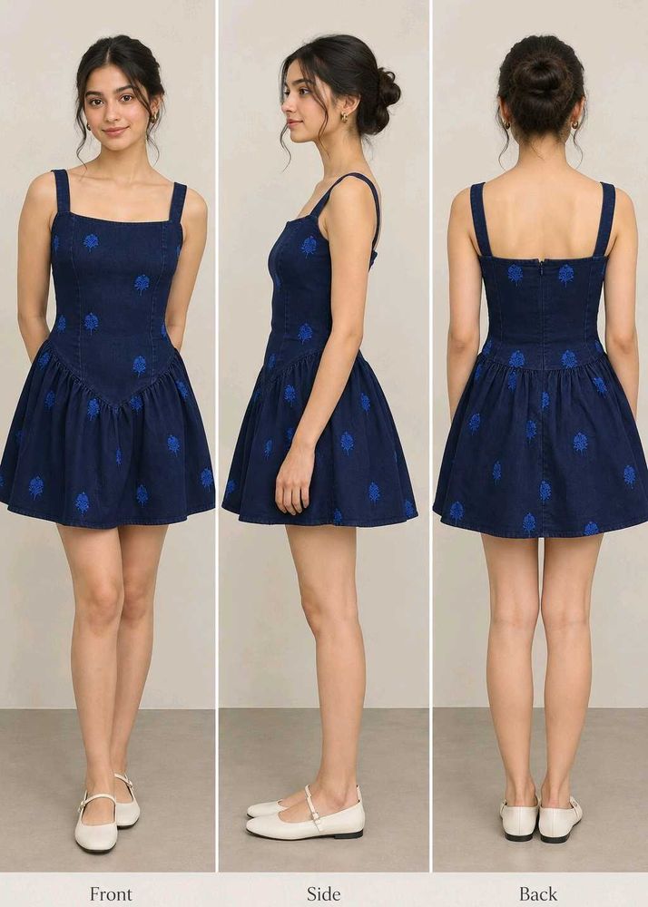 Chic Blue Embroidered Mini Dress