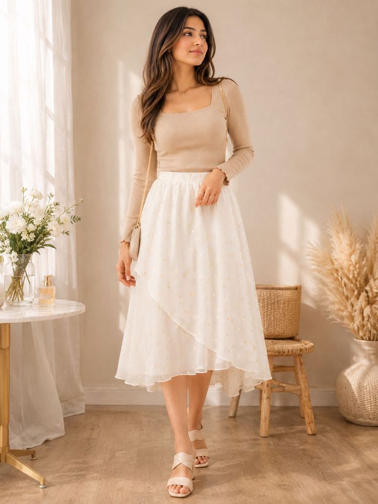 Elegant White Sequined Ethnic Skirt