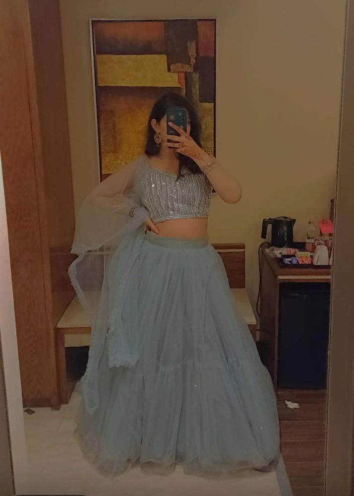 Stunning Blue Sequined Lehenga Choli