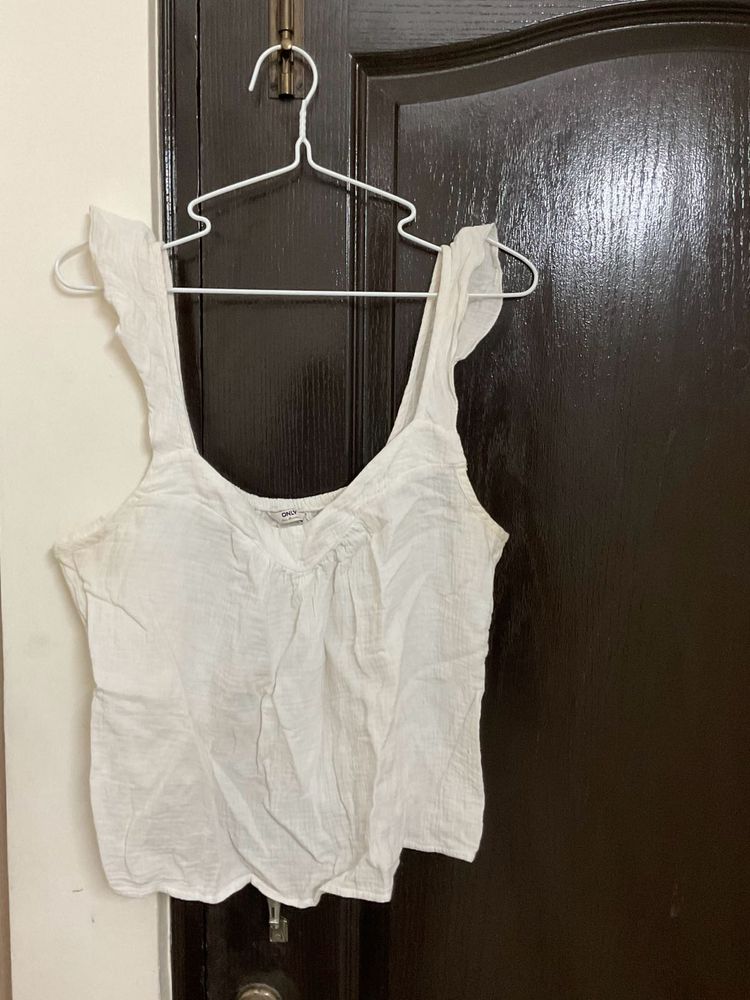 White Ruffle Sleeve Tank Top