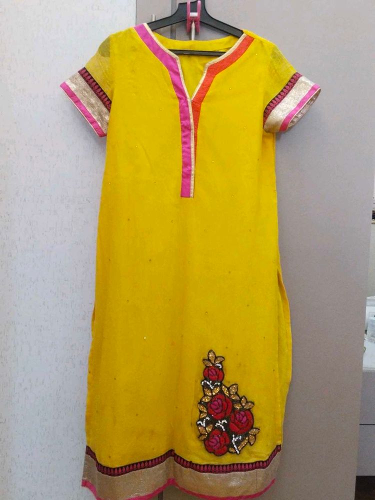 Vibrant Yellow Embroidered Kurta set(3 piece )