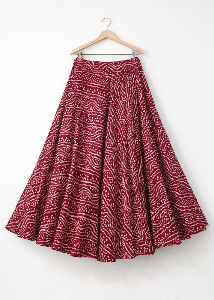 Maroon Bandhani Print Skirt