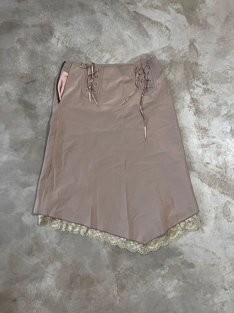 Coquette poly Satin Lace-Trim Midi Skirt – Mauve P