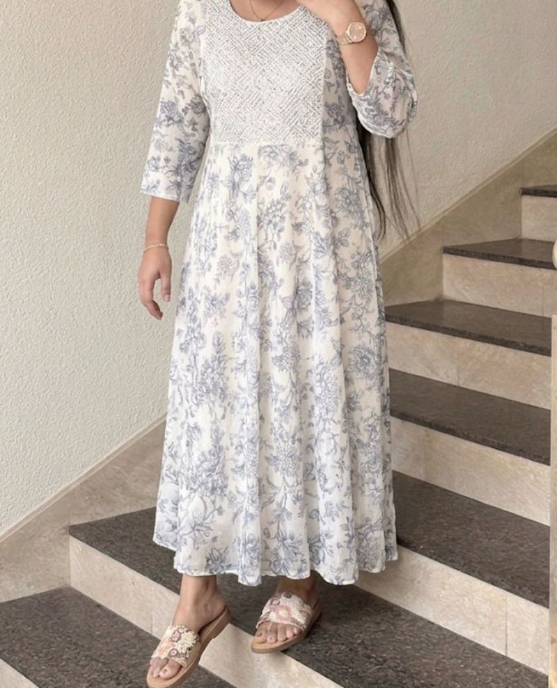 Silver glossy Floral Print Kurta with sequience