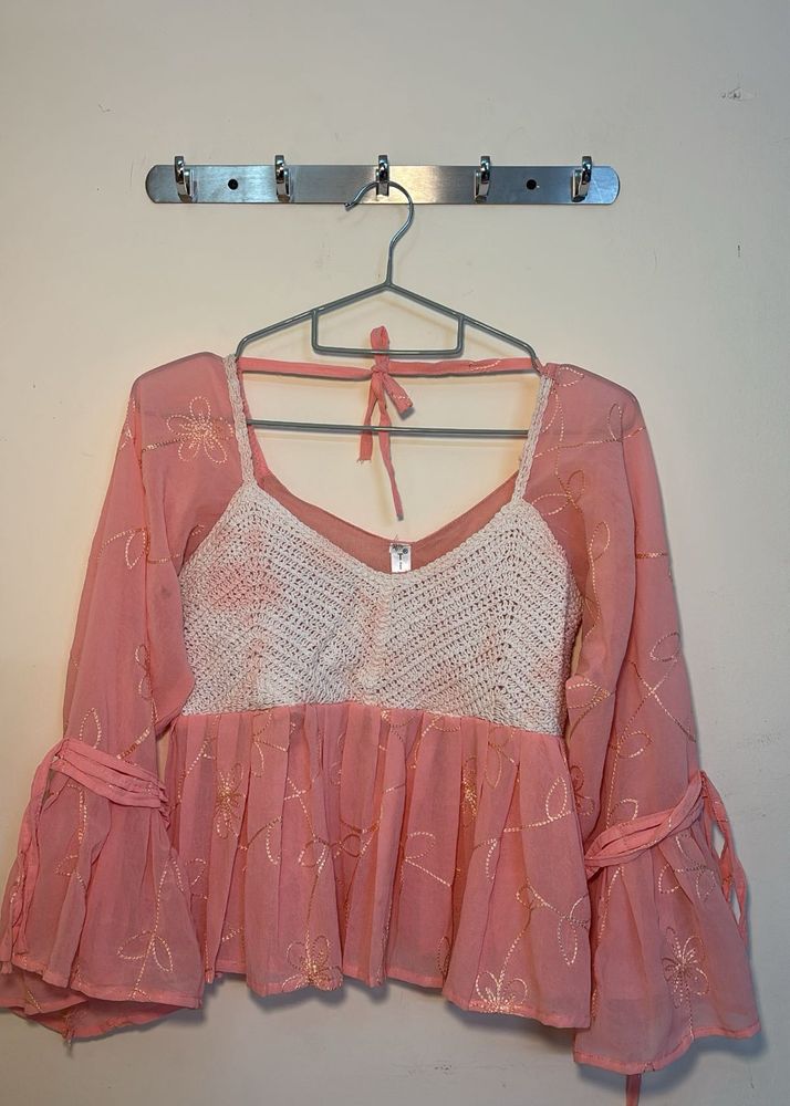 Pink Crochet Detail Blouse