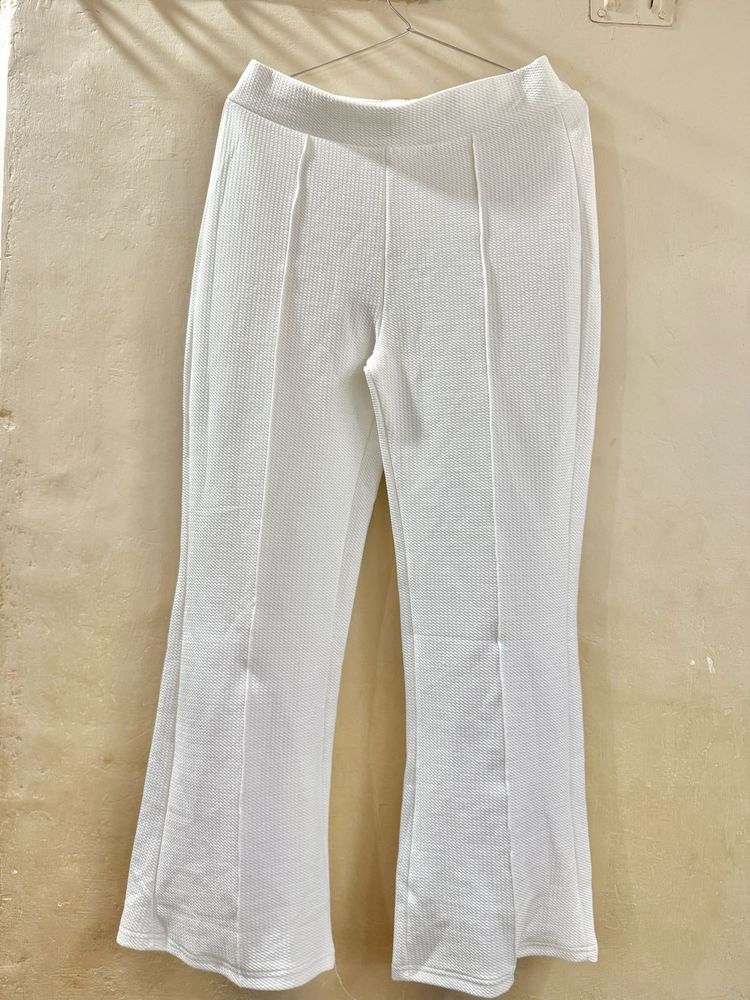 White Textured Flare Pants