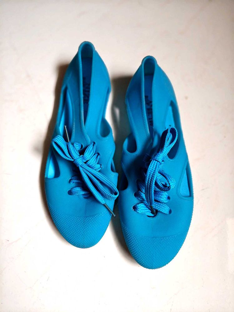 Blue Jelly Lace-Up Flats