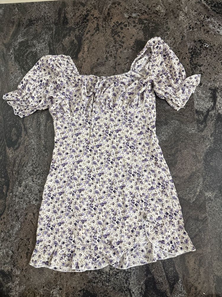 Floral Print Puff Sleeve Mini Dress(size-S)