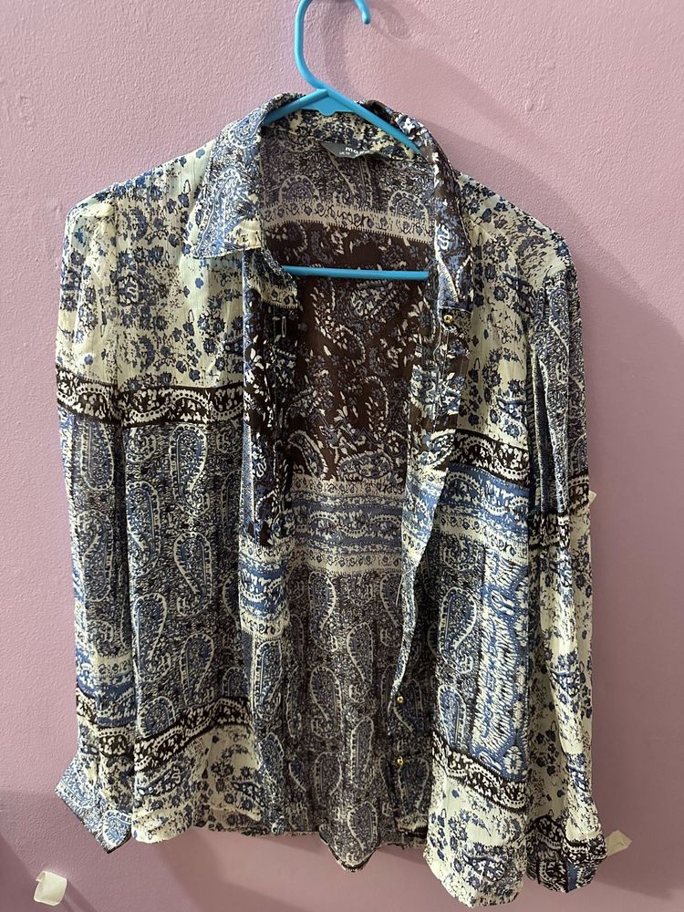 Boho Paisley Print Button-Down Shirt