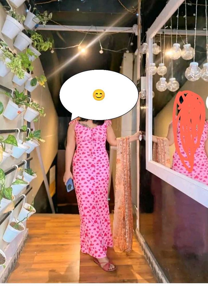 Chic Pink Heart Print Maxi Dress