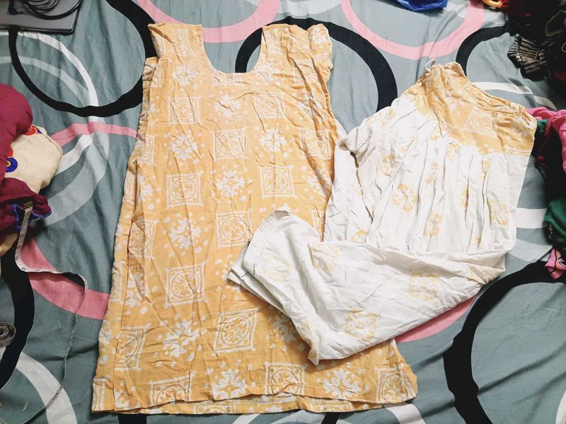 Yellow Kurta Set with White Pants
