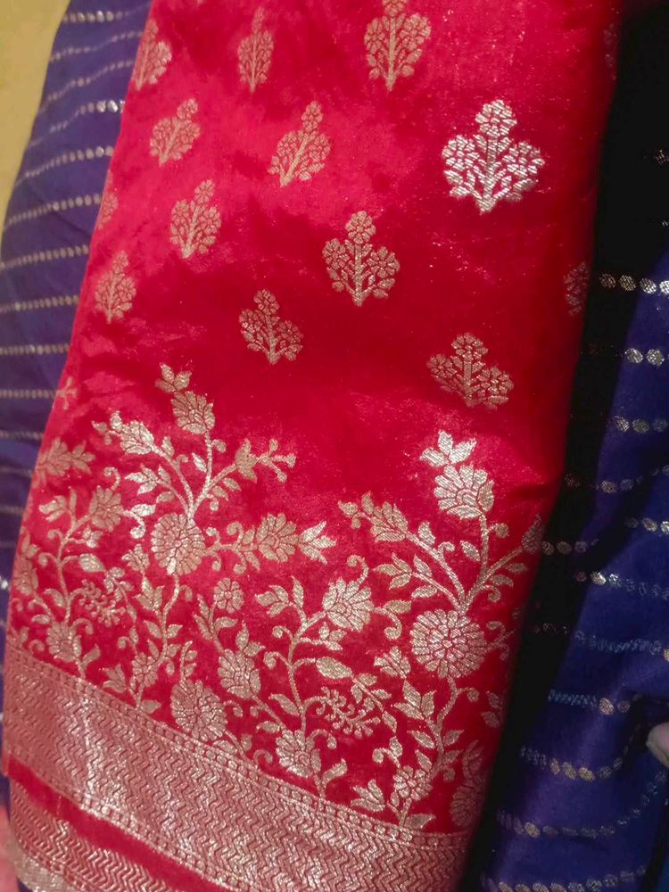 Elegant Red  semi Banarasi Silk material