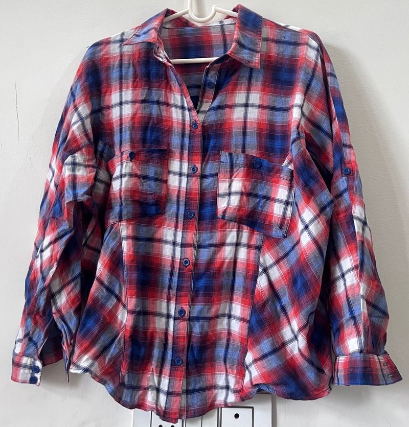 Orange &amp; Blue Checkered Casual Shirt | Size S/M |