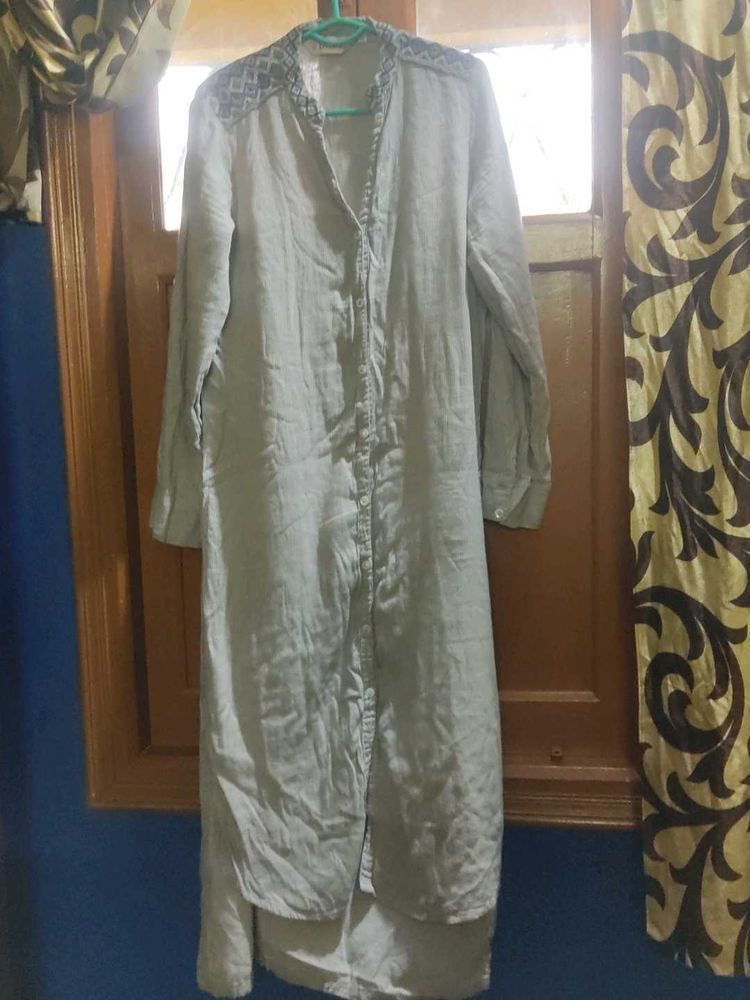Light Blue Long Sleeve Button-Down Tunic