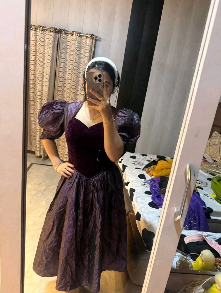 Velvet Puff Sleeve Dress