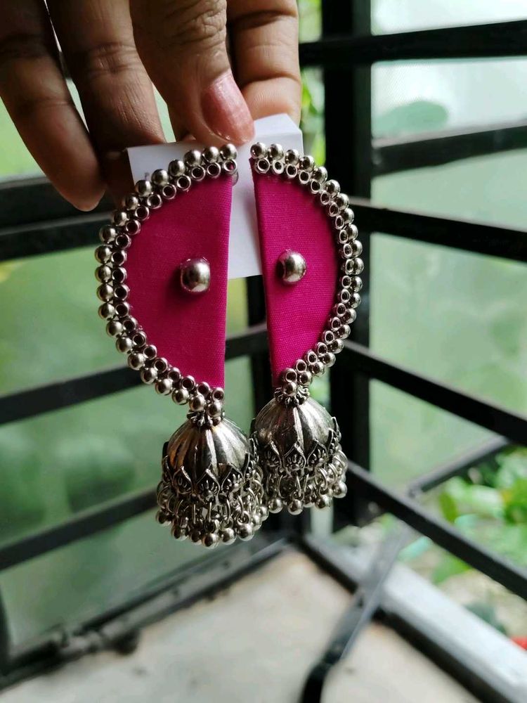 Boho Pink Silk Jhumka Earrings