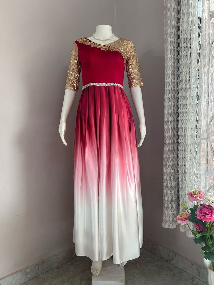 Elegant Red &amp; White Ombre Gown